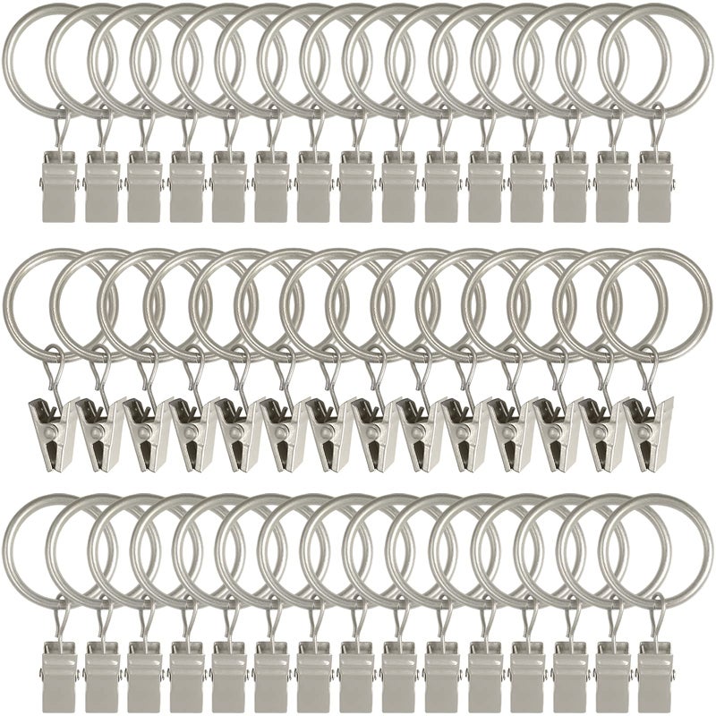 AMZSEVEN 44 Pack Metal Curtain Rings with Clips, Drapery Clips with Rings, Drapes Rings 1 inch Inner Diameter, Fits Diameter 5/8 inch Curtain Rods, Matte Silver - Image 1